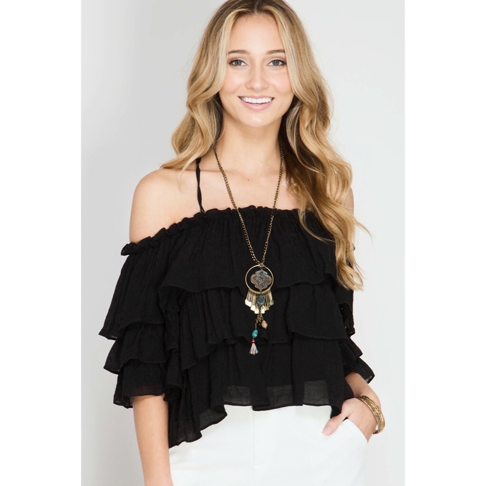 Black ruffle top